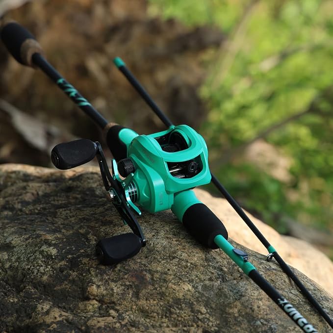 One Bass Fishing Rod and Reel Combo, 2-Piece Spinning & Baitcasting Combo,Medium IM6 Graphite Blank Rods, Stainless Steel Guides
