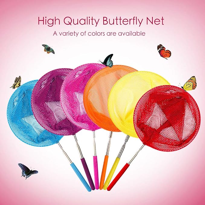 TSYAN Telescopic Butterfly Net, Perfect for Catching Bugs Insect Small Fish,Outdoor Tools Colorful Extendable up to 34" for Kids (6Pack)