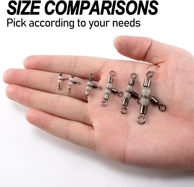 Dr.Fish 20 Pack 3-Way Fishing Swivels with Glow Beads Barrel Swivels Fishing Tackle T Shape Stainless Steel Three Way Catfish Rig