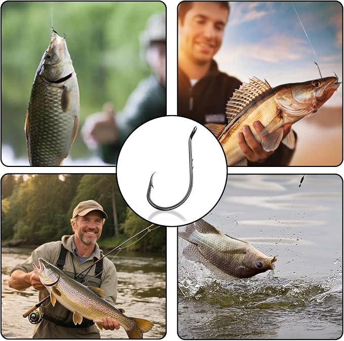 9KM DWLIFE Octopus Hooks 50/100 Pack Double Barb Eagle Claw Fishing Hooks Corrosion-Resistant Circle Hooks for Bass, Catfish, Walleye