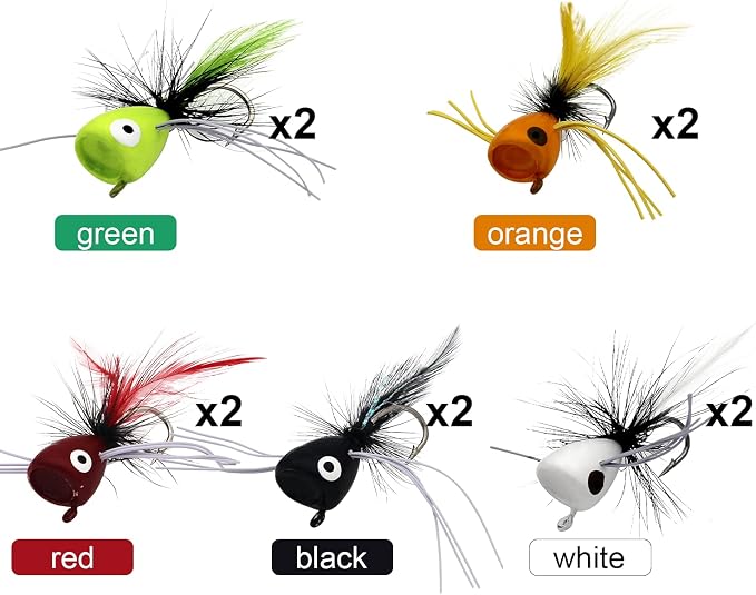 Fly Fishing Poppers, Topwater Fishing Lures Bass Crappie Bluegill Sunfish Panfish Trout Salmon Perch Steelhead Flies for Fly Fishing Bass Panfish Bluegill Trout Salmon