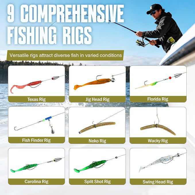 TOPFORT 187/343pcs Fishing Accessories Kit, Organized Fishing Tackle Box with Tackle Included, Fishing Hooks, Fishing Weights Sinkers, Fishing Gear and Equipment, Fishing Gift for Men