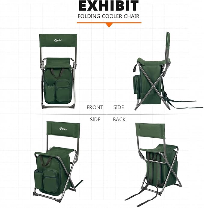 Portal Backpack Cooler Chair 2 Pack Fishing Chairs with Backrest Folding Camping Stool Compact for Outdoors Hiking Hunting Travel, Supports 225 lbs Capacity