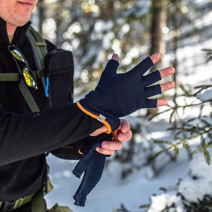 Merino Wool Fingerless Gloves - Hunting and Fishing Liner - Half Finger Warm Knitted Gloves