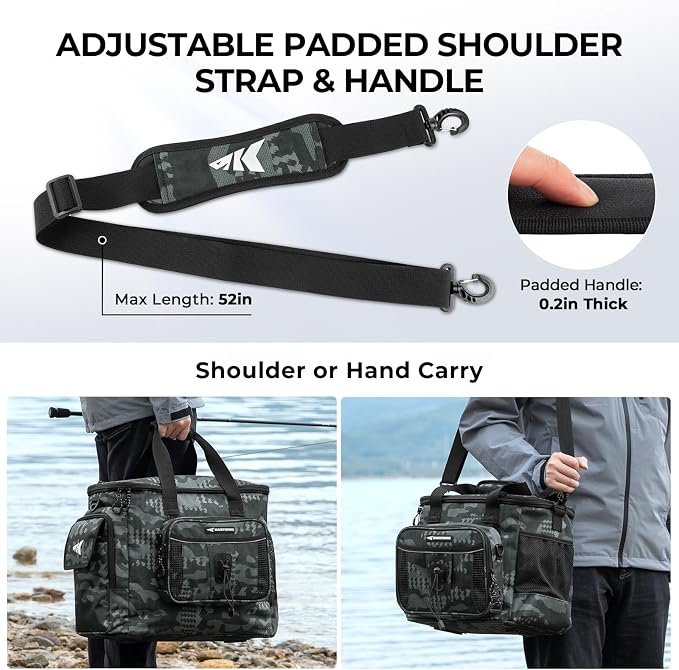 KastKing BaitSpace Fishing Tackle Bag With 4 Tackle Boxes & Removable Bait Binder, Water-Resistant Tackle Storage, Durable Fishing Gear, Adjustable Shoulder Strap