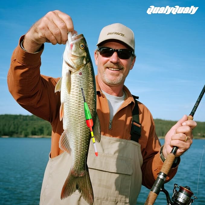 QualyQualy Lighted Fishing Slip Bobber 4-5Pcs Wood/EVA Fish Float + 8-10Pcs Glow Sticks, Night Fishing Light Up Slip Bobber for Crappie Bass Panfish Catfish Walleye