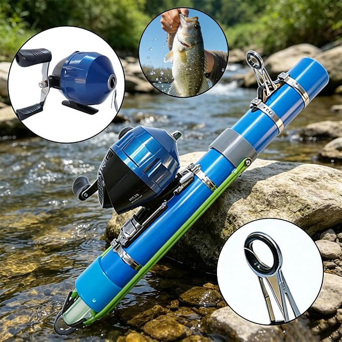 Upgraded Portable Fishing Catapult Rod with Reel, Durable & Lightweight Telescopic Lure & Bait Launcher for Saltwater & Freshwater,