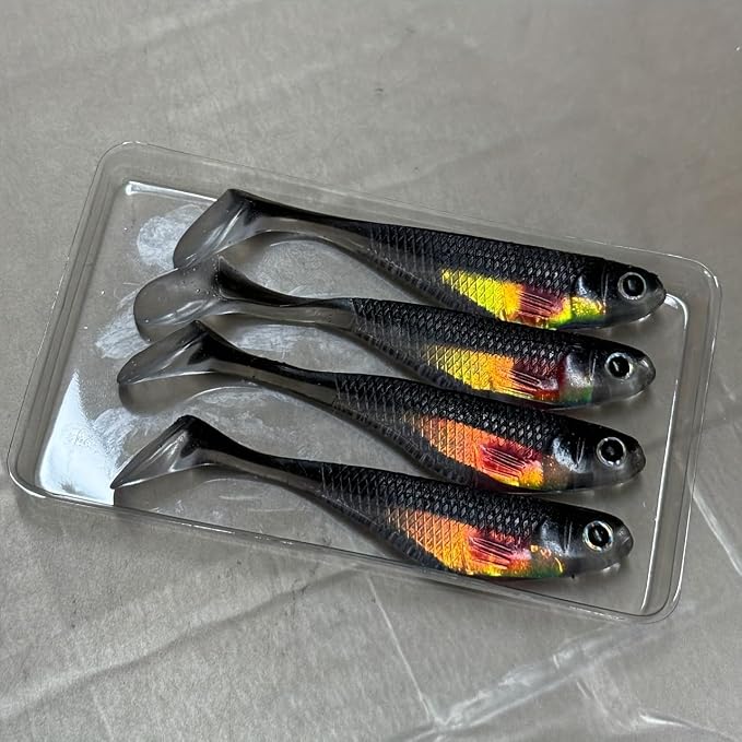 4pcs Handmade Soft Plastic Fishing Lures, Paddle Tail Swimbaits Soft Lures, Fishing Lures for Bass Trout Crappie Walleye Soft Plastic Bass Lure Baits Kits for Fishermen fishinglife