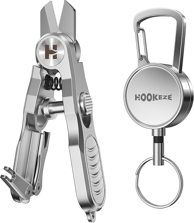 HOOK-EZE Fishing Line Cutter, Fly Fishing Nippers with Retractors and Knot Tying Tool Accessories, Stainless Steel Braided Line Scissors Clippers for Mono and Fluoro Lines