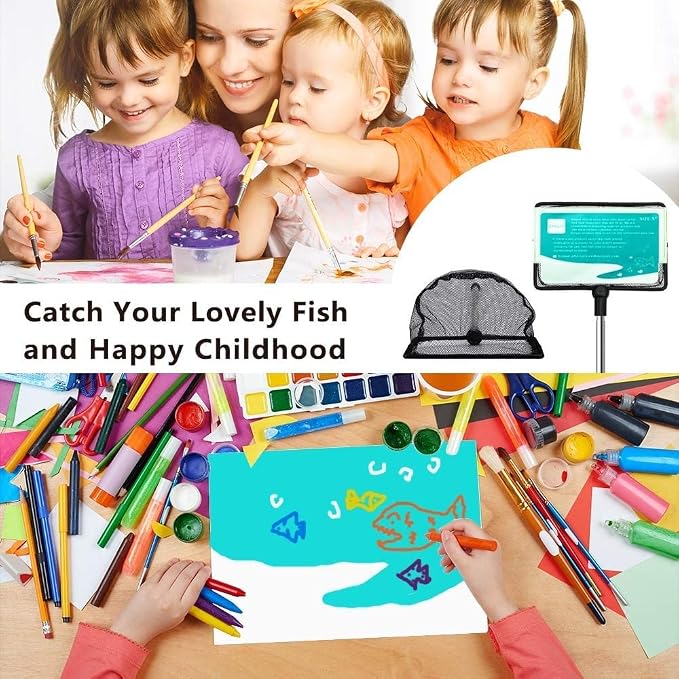 Fish Net for Fish Tank, Fine Mesh Aquarium Net with 9-24 Inch Stainless Steel Long Handle, Extendable Fishing Tank Net for Fish Shrimp Tank, Pond, Creek (4 inch)