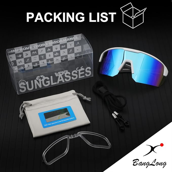 BangLong Lightweight Polarized Sports Sunglasses for Men Women, UV400 Protection Wrap-Around Sunglasses for Running Cycling