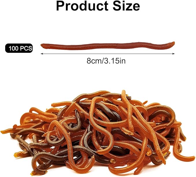 100 Pcs 3.3inch Soft Worms Fishing Lure Baits, Earthworm Baits Lifelike Fake Bloodworm,Fresh Water Fishing Bait