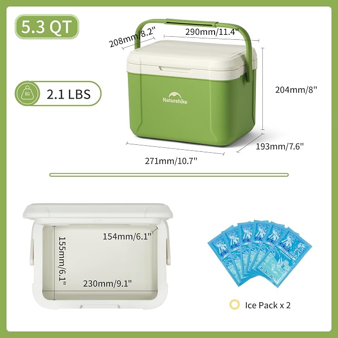 Naturehike 5.3/15/19 QT Hard Cooler, Insulated Ice Chest Box, Portable Ice Retention Cooler for Beach Camping Picnic Fishing Barbecue