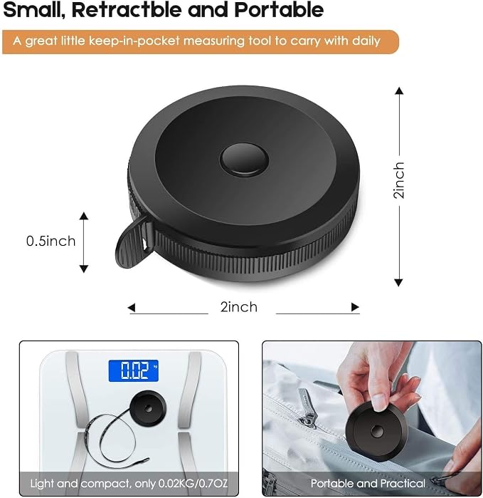 2 Pack Tape Measure Measuring Tape Tool for Body Fabric Sewing Tailor Cloth Knitting Vinyl Home Craft Measurements, 60-Inch Soft White & Retractable Double Scales Rulers for Body Weight Loss
