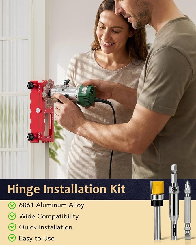 Door Hinge Jig Tool for Router, Adjustable Aluminum Alloy Mortise Jig Fits Door Hinges 2.5" -5", Door Hinge Template Installation Kit, 1/4" & 5/8" Radius and Square Corners (red)