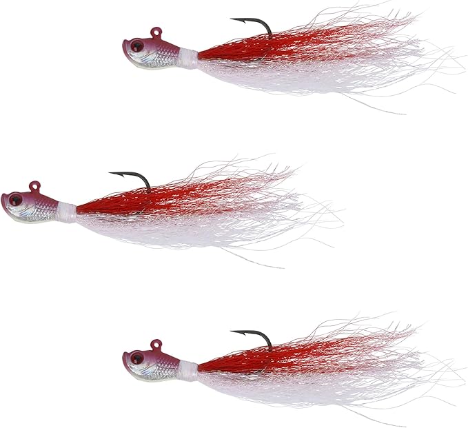 Bucktail Jigs 3 Pack – Hand-Tied Bucktail Hair Fishing Lures | Unique Gliding Head | Saltwater & Freshwater | Striper, Bass, Flounder, Walleye, Fluke | Multiple Weights Available
