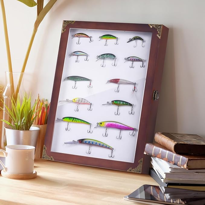 Fishing Lure Display case Display Lure Trophy Fishing Lure Collection Large Shadow Boxes Display Cases Bait Box wall Display Cabinet Lure Box Memory Box Fish Hook Display case