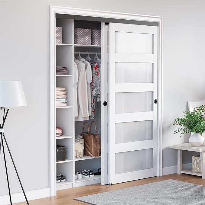 6FT Bypass Door Hardware, Closet Door Track, Top-Mounted Style, Made of Heavy Duty Aluminum, Smoothly and Quietly, for 2 Doors System - Fit Min Door Panel Width of 36.5in, Black
