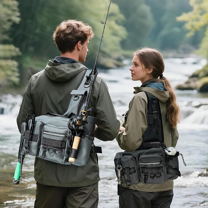Multi - Carry Fishing Fanny Pack - Rod - Holding, Water - Repellent, Large Capacity for Bass Angling