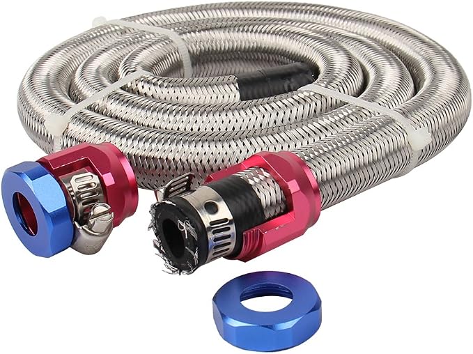 3 FT 6AN 3/8" ID Fuel Line Stainless Steel Braided Hose Kit, With 2 pcs AN6 Fitting Universal for Racing Fuel, Gas, Coolant