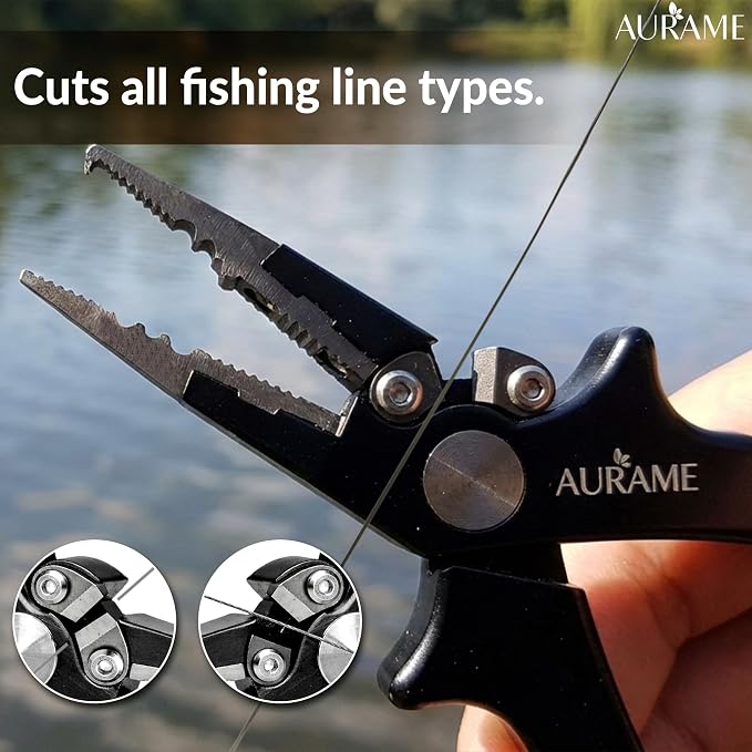 Fishing Pliers Saltwater Resistant Aluminum – Split Ring Pliers & Hook Remover Tool – 6.7in Braid Line Cutter, Sheath & Lanyard – Professional Fishing Tools Kit for Fresh & Salt Water