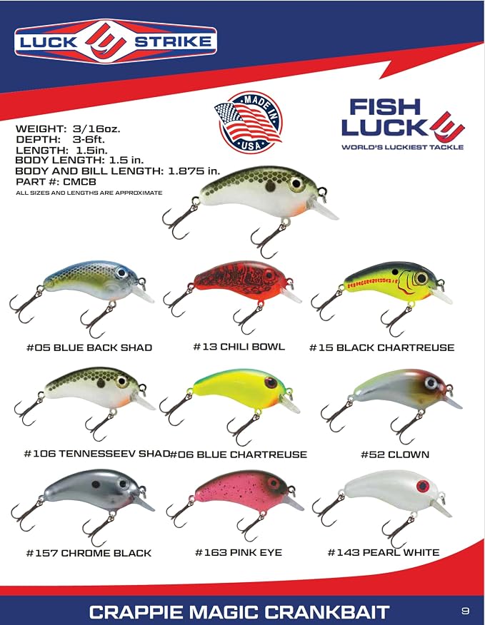 Luck E Strike Crappie Magic Crankbait (2 Inch Crappie Lure) Made in The USA