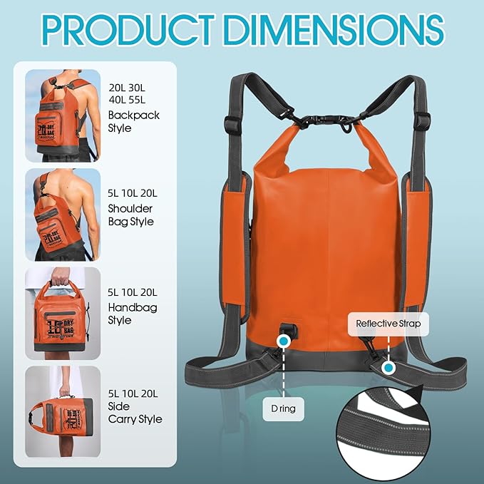 MORXPLOR Dry Bag Waterproof,5L/10L/20L/30L/40L/55L Roll Top Dry Bag Backpack with WaterProof Phone Case for Swim,Kayak