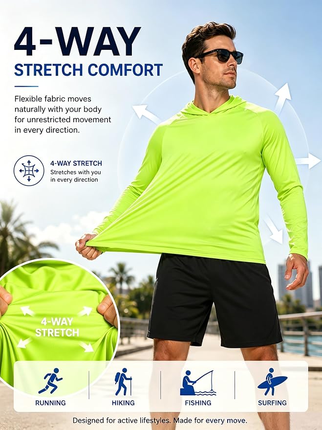 ZITY 3 Pack Men's Sun Protection Hoodie Shirt Fishing Shirts for Men UPF 50+ Long Sleeve Shirt Lightweight Rash Guard