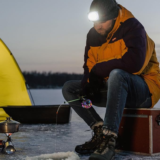 Alwonder Ice Fishing Reel Dazzling Color, CNC-Machined Aluminum Ultra-Lightweight and Durable Inline Ice Fishing Reel, Smooth Right Hand Ice Reels Fishing Gear