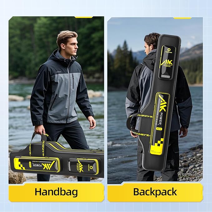 Fishing Rod Case Triple-Layer 1680D Heavyweight Oxford Fishing Pole Case & Bag Wire-Reinforced Non-Deforming Frame Quick-Access Compartments Anti-Sag Structure Fishing Rod Bag Fishing Gift for Men