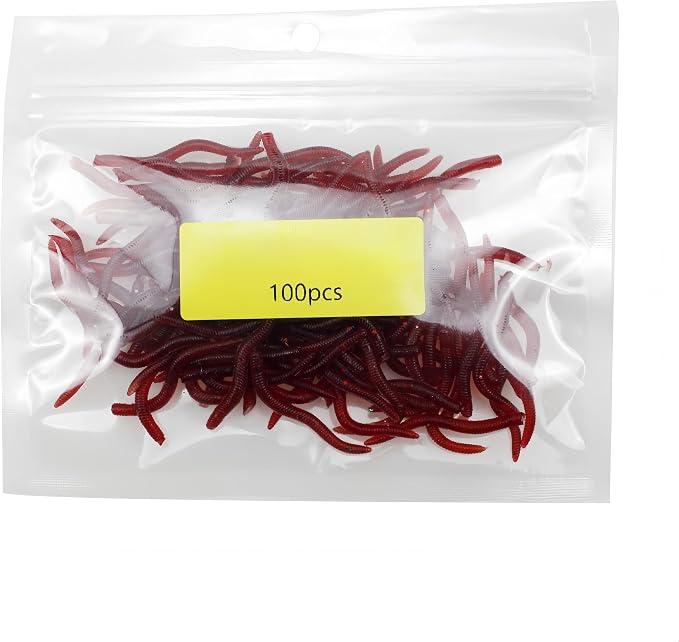 Red Soft Worm Lures for Bass Fishing - Lifelike Artificial Earthworm Baits for Freshwater & Saltwater