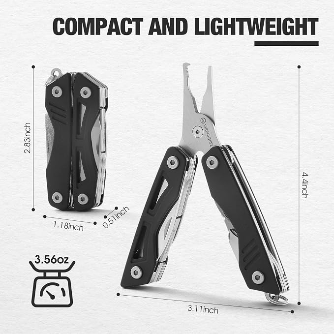 VIRENKNIFE Mini EDC Multitool,13-in-1 Stainless Steel Multi Tool Pliers with Pocket Knife,Bottle Opener,Screwdriver,Perfect for Camping, Outdoor and Everyday Use,Gifts for Men Dad(Black)