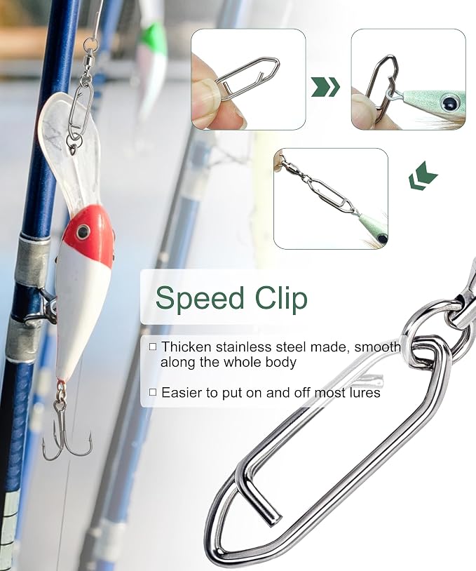 Ball Bearing Swivel with Speed Clips Snap Kit 22pcs - Heavy Duty Stainless Steel Polished Silver Fishing Swivels Snaps Sizes 0#- 4#, 44LB-99LB Saltwater Freshwater Fishing Lure Quick Clips