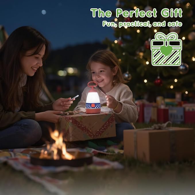 Kids Camping Lantern & Night Light, Battery Powered, 360° Eye-Safe Light, American Flag Pattern, IPX4 Waterproof Scout Gear & Decor (American Flag, 3× AAA Included)