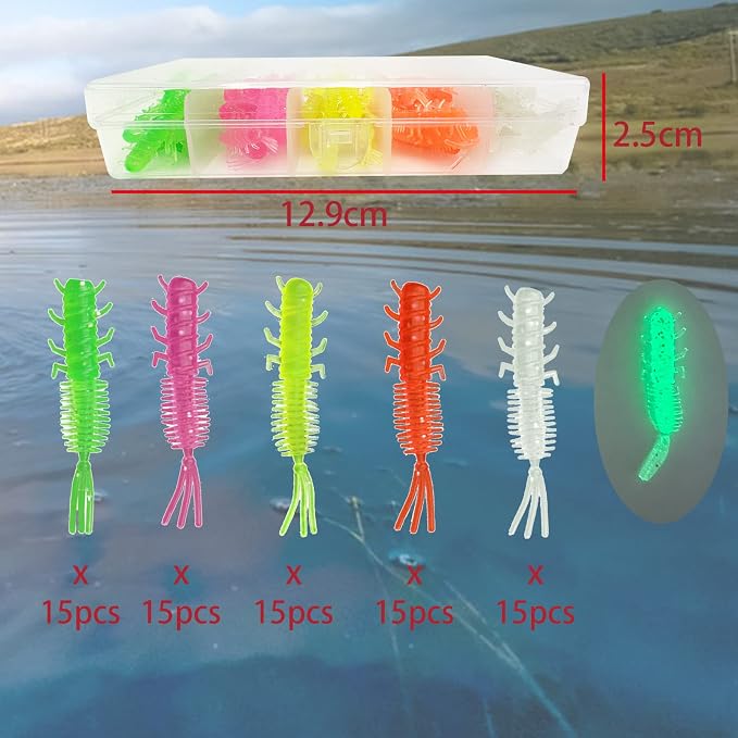 75pcs Crappie Lures Kit - Soft Plastic Coloured Crappie & Panfish Shad Baits