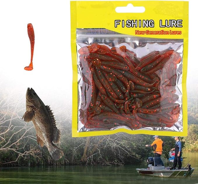 Tbest 50 Pcs 5cm Soft Fishing Lures, Plastic Fishing Bait T-Tail Grub Worm Baits Fish Tackle Accessory 9 Colors