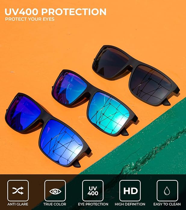 KALIYADI Polarized Sunglasses for Men and Women, Mens Sun Glasses with UV Protection for Driving Fishing Golf (3 Packs)