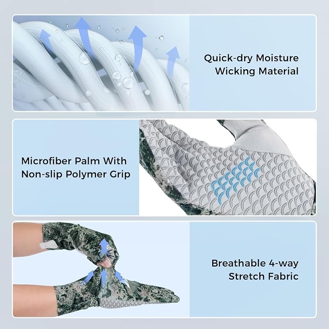 KastKing La Sal Pro Full Finger Fishing Gloves, UPF 50+ Sun Protection Gloves with Convertible Design, Ultralight Microfiber, Ultra-Soft Comfort, FrostWeave Cooling, Enhanced Grip, Four Sizes Options