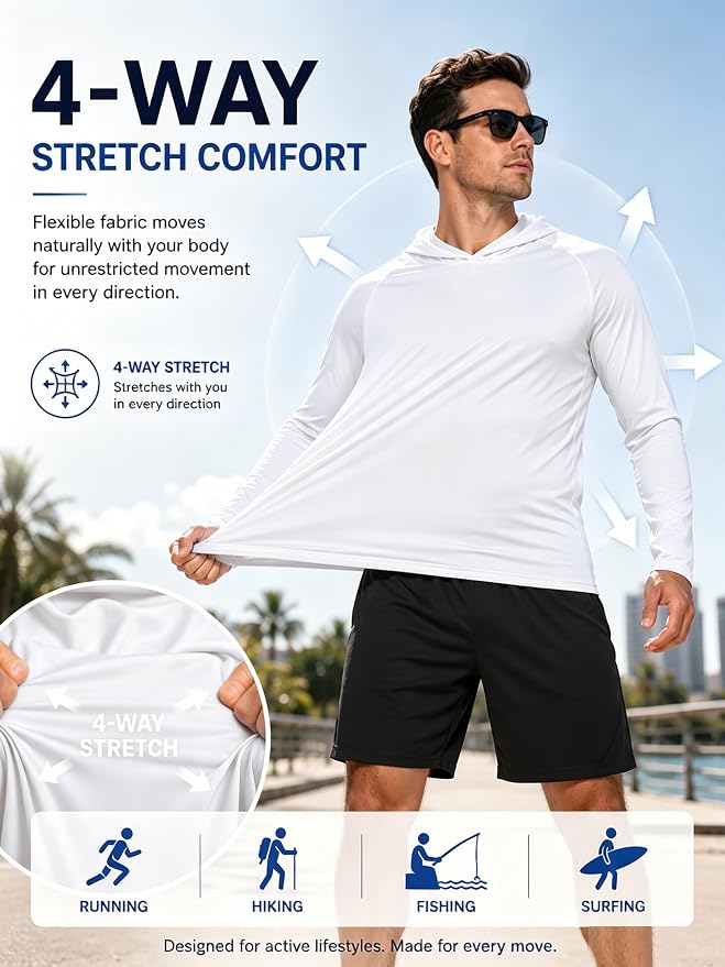 ZITY 3 Pack Men's Sun Protection Hoodie Shirt Fishing Shirts for Men UPF 50+ Long Sleeve Shirt Lightweight Rash Guard