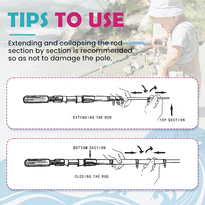 Kids Fishing Pole, Portable Telescopic Kids Fishing Poles for Boys Girls Youth, Fishing Rod and Reel Combo