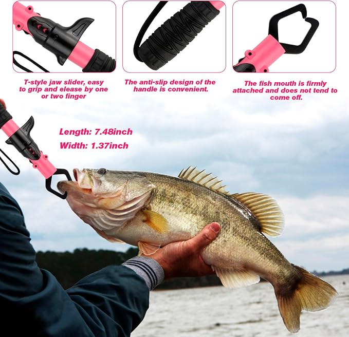 mouhike Pink Fishing Tool Set, 9 Modes Rechargeable LED Headlamp, Long Nose Fishing Pliers, Fish Lip Gripper, Night Fishing Gear Kit Fishing Gift for Men Women