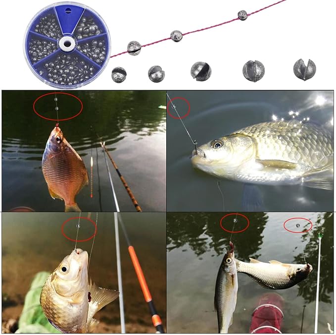 Split Shot Fishing Weights Sinkers 205Pcs 5 Sizes Weights 0.2/0.3/0.4/0.6/0.8g Round Fishing Line Sinker Removable Egg Lead Assortment