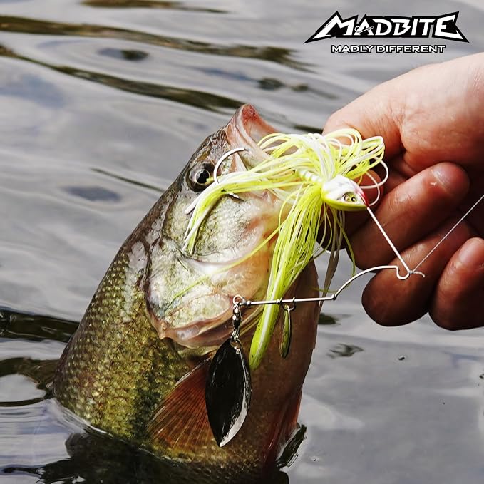 MadBite by KastKing Spinnerbait Fishing Lures, Bass Trout Salmon Walleye Stainless Steel Spinner Baits Kit, Saltwater Freshwater, 4 pcs