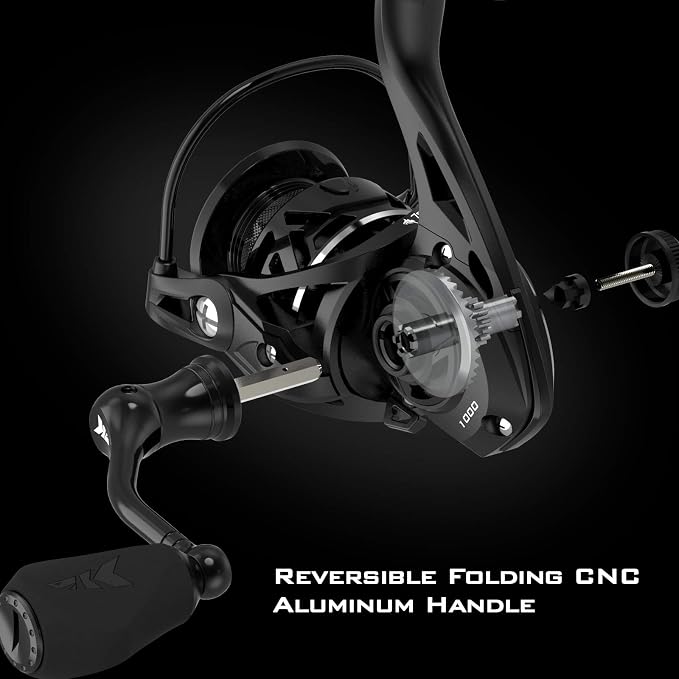 KastKing Zephyr Spinning Reels – 7+1/6+1 BB – Carbon Fiber Drag – Stainless Steel Shaft – Aluminum & CNC Spool – Black/Green/Orange – Sizes 500/1000 SFS – ICE Fishing Ready Reels!