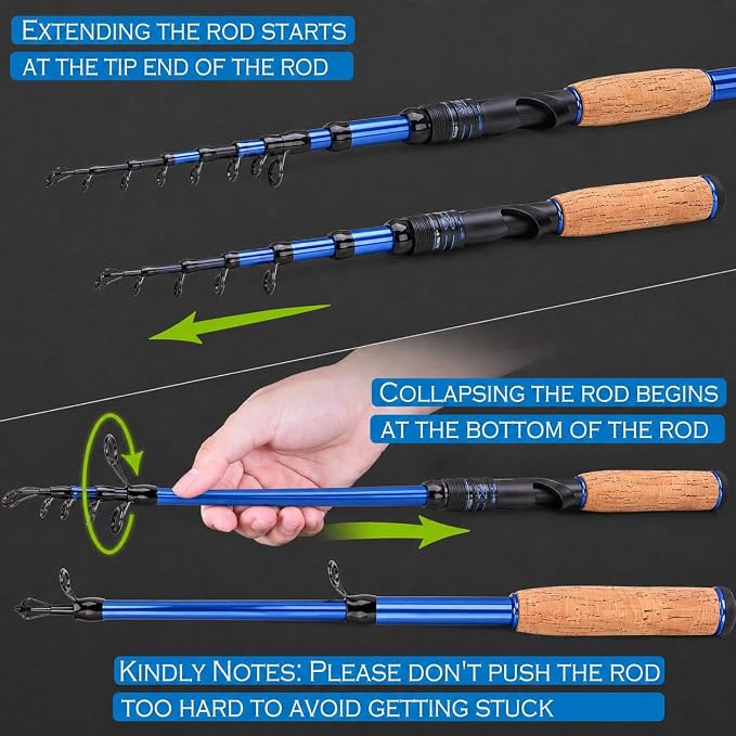 Telescopic Fishing Rod and Reel Combo | 30T Carbon Fiber Spinning Rod with 12+1BB Reel | Portable Lightweight Pole | Bass Trout Panfish | Freshwater Saltwater