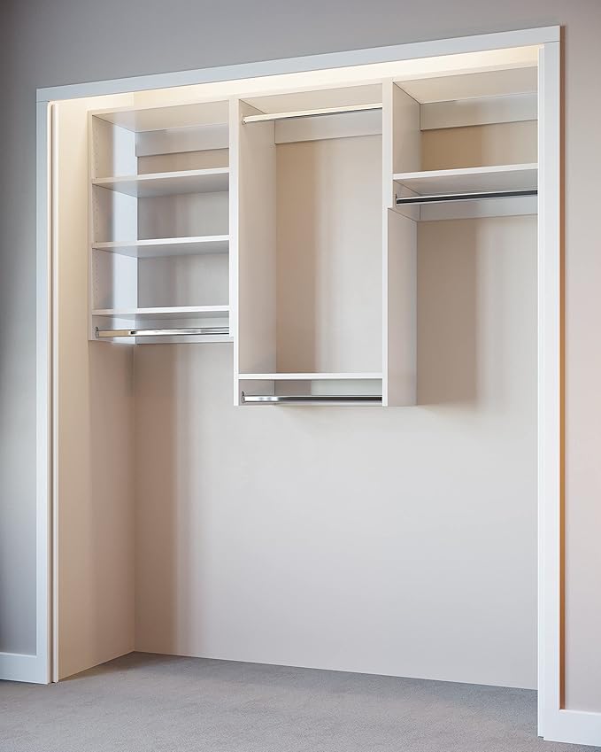 Closet Kit with Hanging Rods - Corner Closet System - Closet Shelves - Closet Organizers and Storage Shelves (White, 96 inches Wide) Closet Shelving