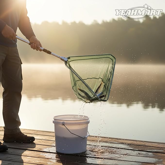 Yeahmart Fishing Landing Net with Telescopic Aluminum Handle Pole, Collapsible Nylon Mesh Minnow Fish Net for Saltwater & Freshwater, Portable Fishing Gear for Kids, Men, Women, Extends 21-75 Inches