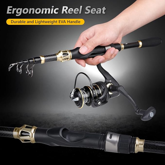 PLUSINNO Fishing Rod and Reel Combo, Telescopic Fishing Pole Kit with Spinning Reel, Tackle Box, Fishing Lures and Travel Carrying Bag, Fishing Gear Gifts for Men