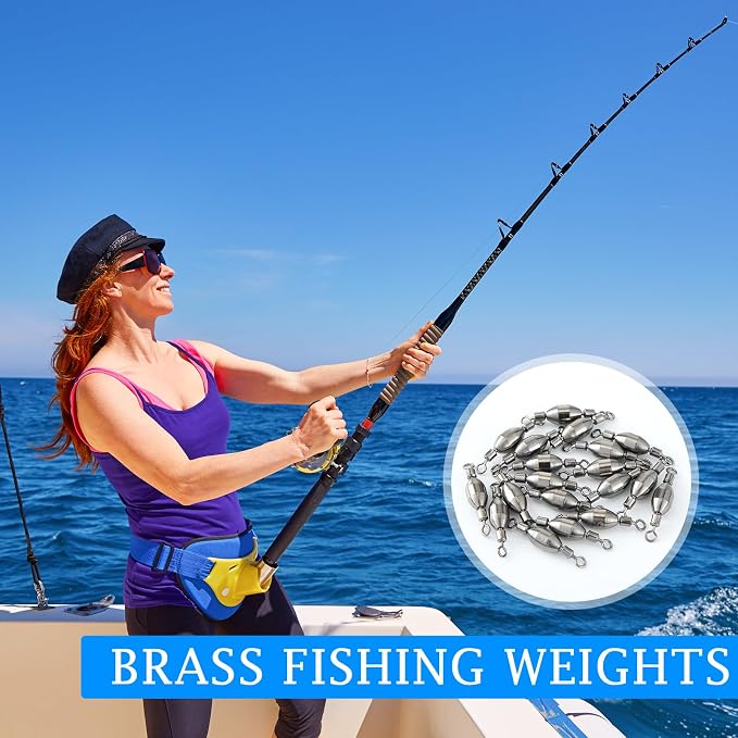 Seenelling 20 Pcs Brass Fishing Sinker Swivel Fishing Weights Saltwater Bullet Sinkers Drop Shot Weight Egg Sinkers with Swivel Rolling Removable Freshwater