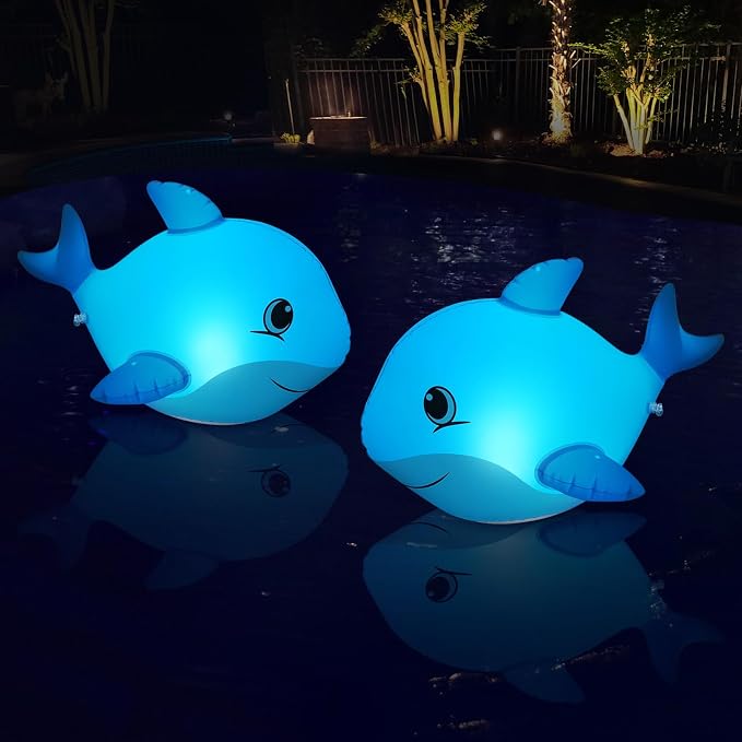 Goallim Solar Floating Pool Lights Dolphin, Glow in the Dark Solar Pool Lights that Float, IP68 Wateproof Inflatable Solar Floating Lights for Pool Pond Wedding Party Decorations - 2PC